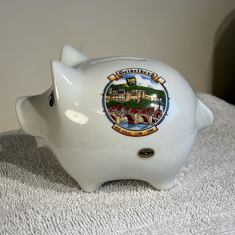 Vintage Reutter Germany Ceramic Scenic Heidelberg Design Pig Piggy Bank